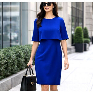 Hobbs London Penelope Blue Cape Dress Sheath Career Occasion Size 10